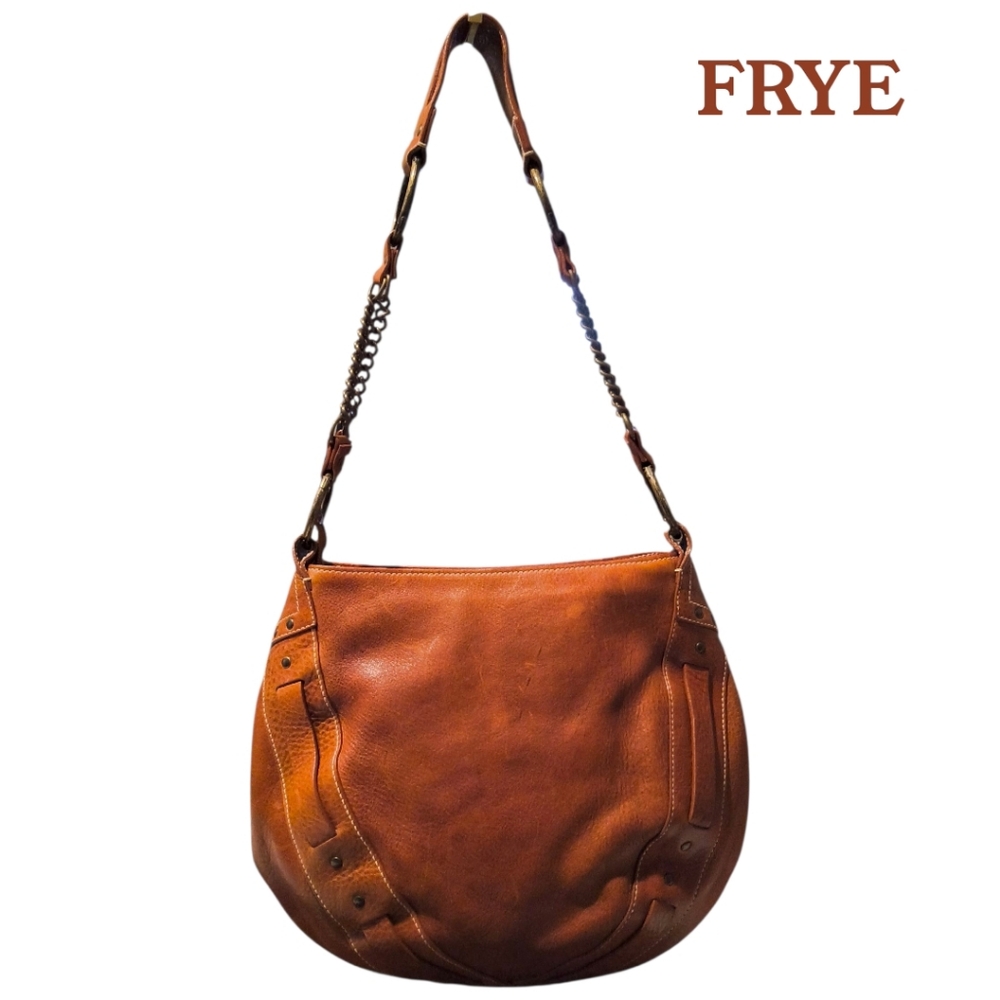 Frye Italian Leather Hobo Shoulder Bag with Chain Strap Western Boho
